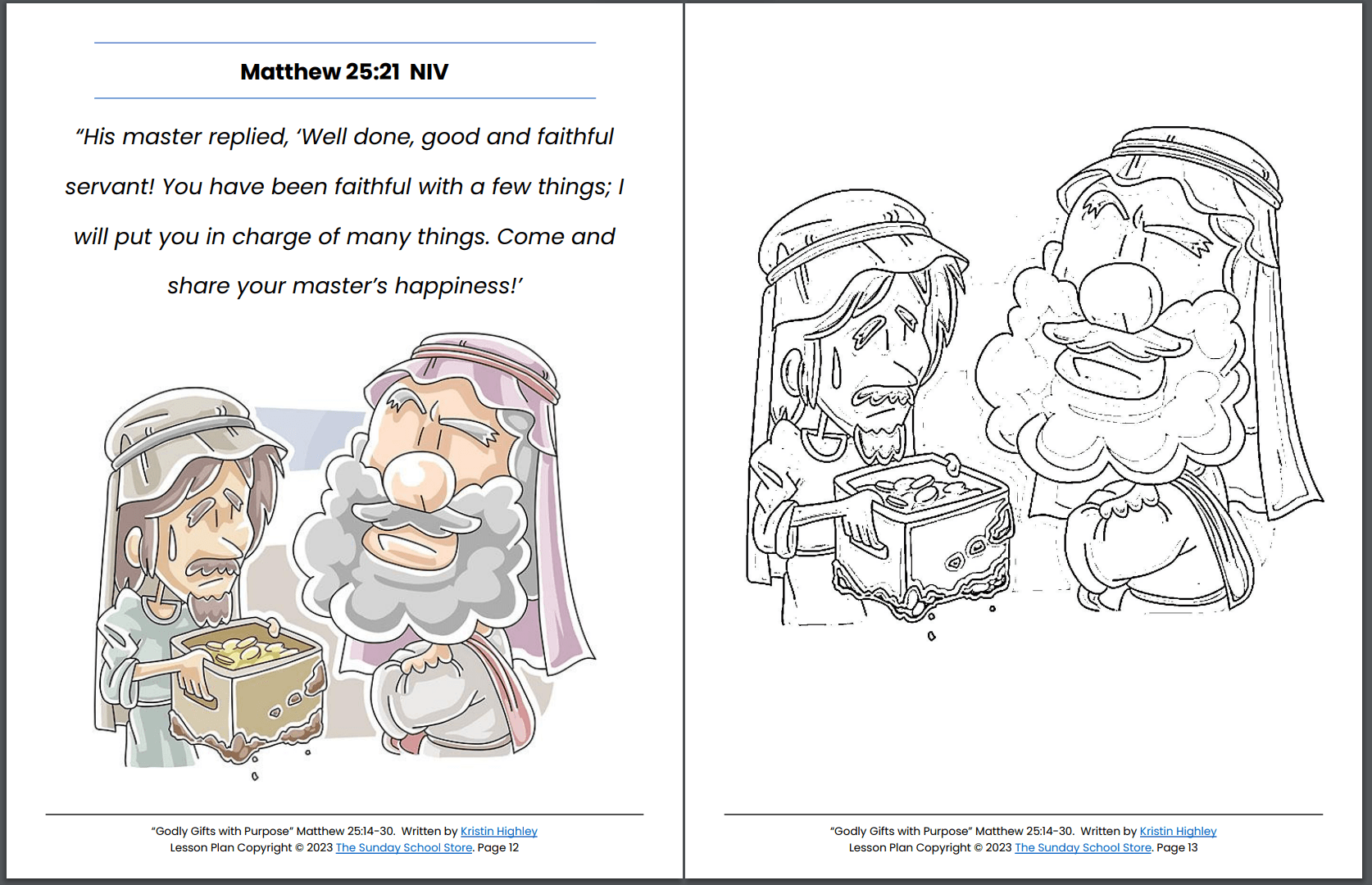 Parable of the Talents (Matthew 25:14-30) Printable Bible Lesson & Sun ...