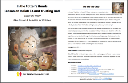 In the Potter's Hands (Isaiah 64:1-9) Printable Bible Lesson & Sunday School Activities