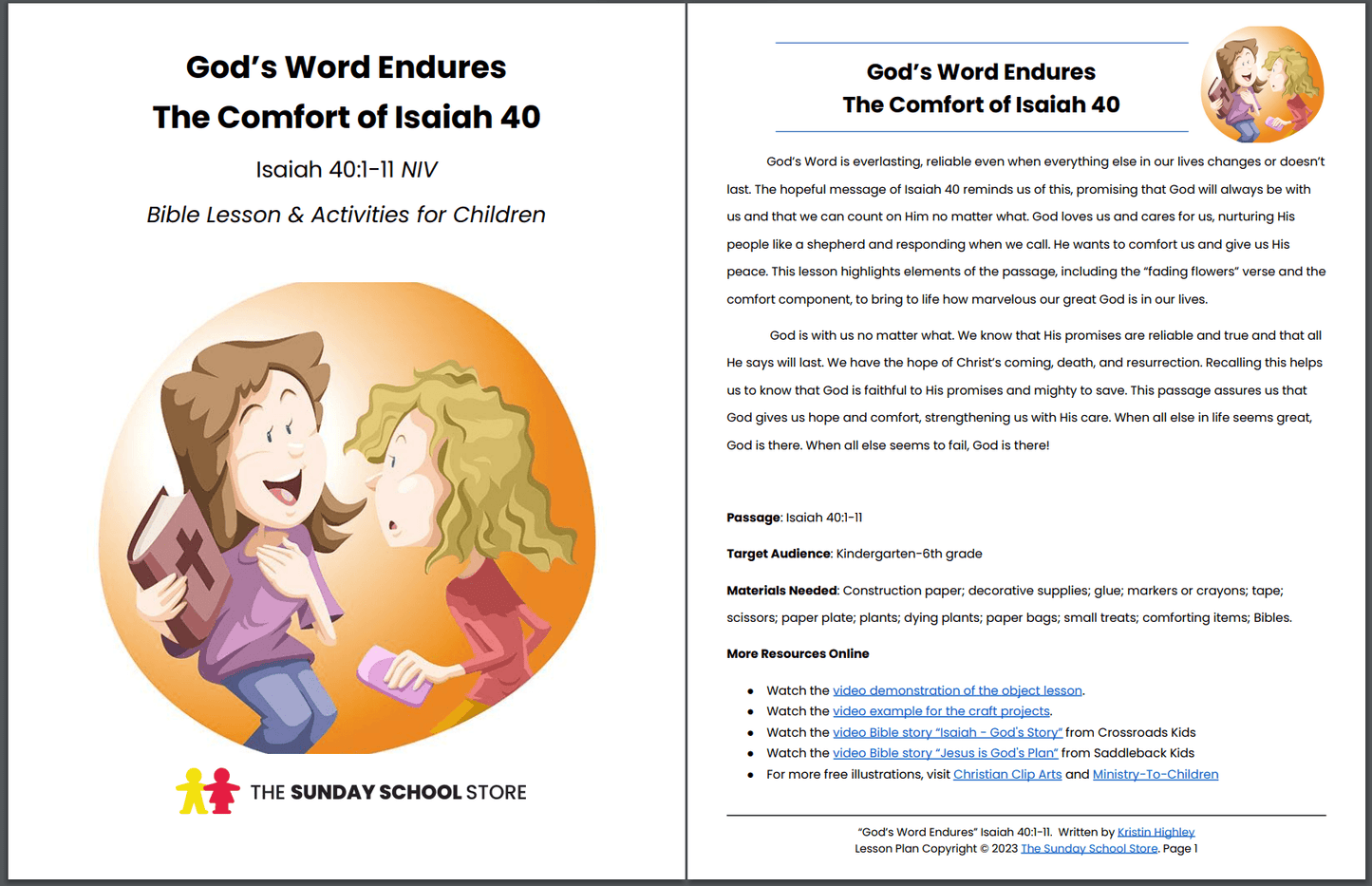 God's Word Endures (Isaiah 40:1-11) Printable Bible Lesson & Sunday School Activities