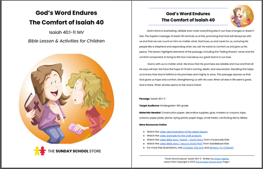 God's Word Endures (Isaiah 40:1-11) Printable Bible Lesson & Sunday School Activities