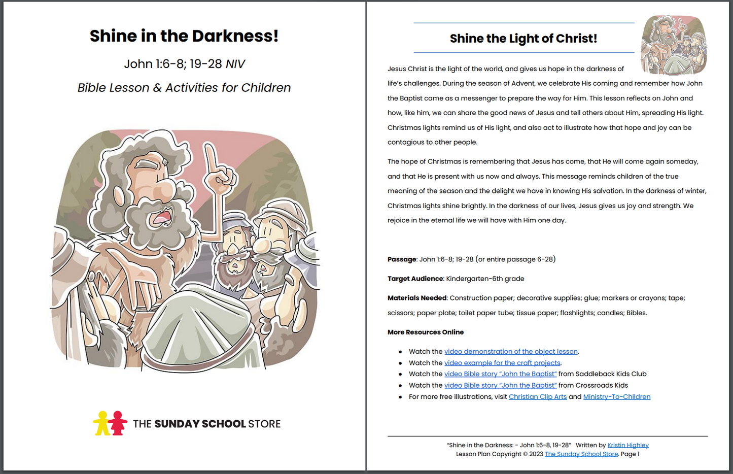 Shine in the Darkness (John 1:6-8, 19-28) Printable Bible Lesson & Sunday School Activities