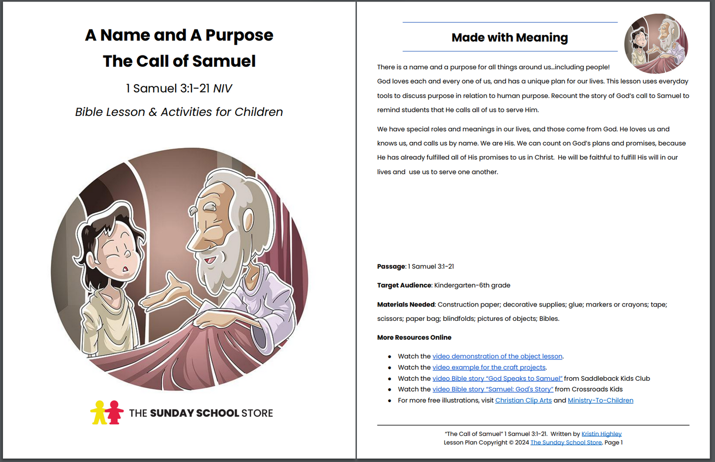 God Calls Samuel (1 Samuel 3:1-21) Printable Bible Lesson & Sunday School Activities
