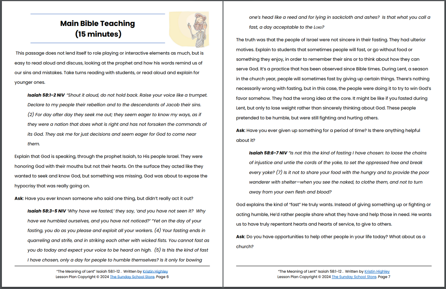 The Meaning of Lent (Isaiah 58:1-12) Printable Bible Lesson & Sunday School Activities PDF