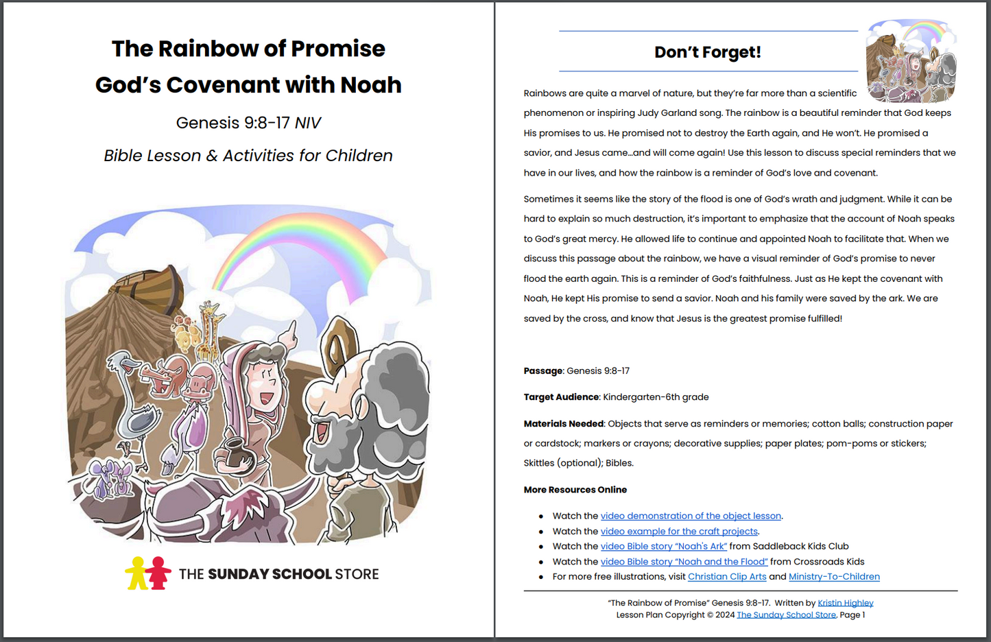 God's Rainbow of Promise to Noah (Genesis 9:8-17) Printable Bible Less -  Sunday School Store