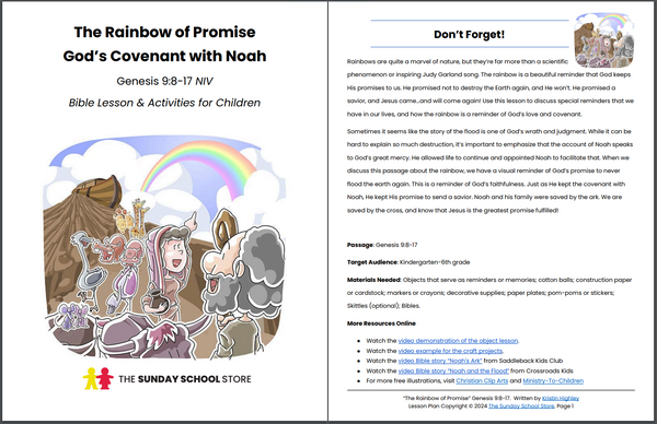 God's Rainbow of Promise to Noah (Genesis 9:8-17) Printable Bible Lesson &  Sunday School Activities PDF