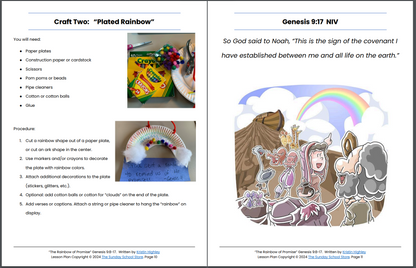 God's Rainbow of Promise to Noah (Genesis 9:8-17) Printable Bible Lesson & Sunday School Activities PDF