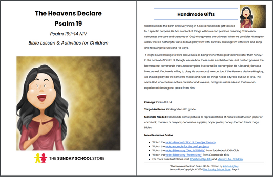 The Heavens Declare the Glory of God (Psalm 19:1-14) Printable Bible Lesson & Sunday School Activities PDF