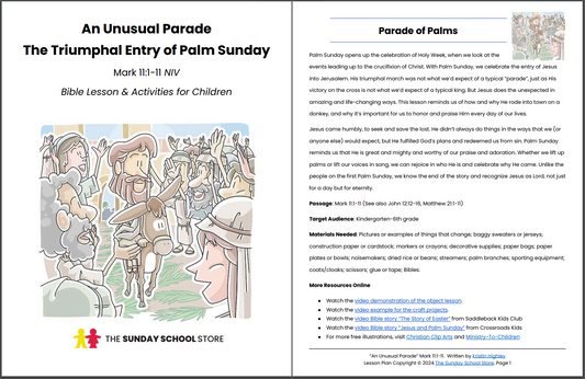 Triumphal Entry of Palm Sunday (Mark 11:1-11) Printable Bible Lesson & Sunday School Activities PDF