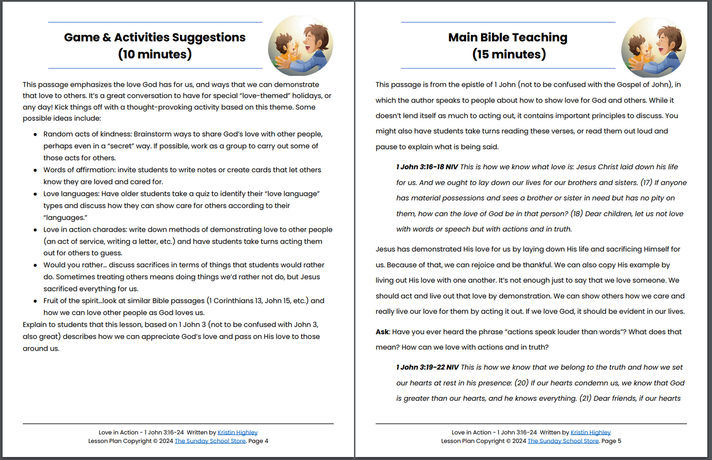 Love in Action (1 John 3:16-24) Kids' Bible Lesson & Sunday School Activities PDF