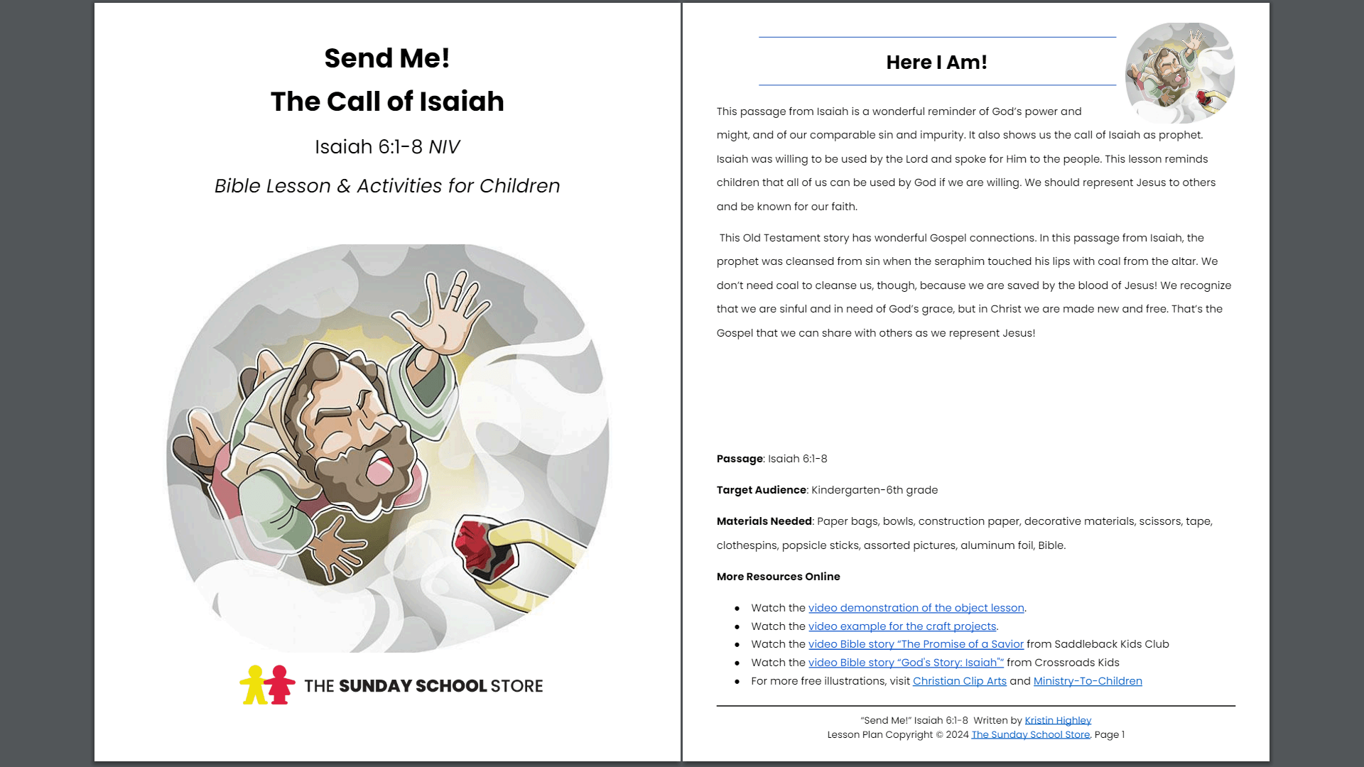 Send Me (Isaiah 6:1-8) Sunday School Lesson & Activities for Kids PDF ...