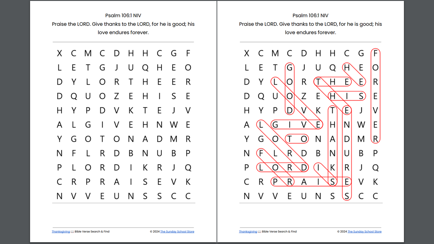 10 Free Thanksgiving 🦃 Bible Word Search Puzzles [PDF Printable Download]