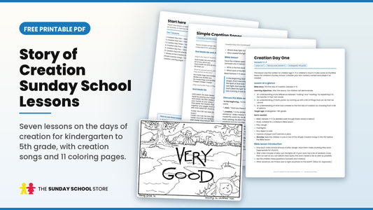 Story of creation Sunday school lessons free printable PDF: 7 lessons on the days of creation with songs and coloring pages