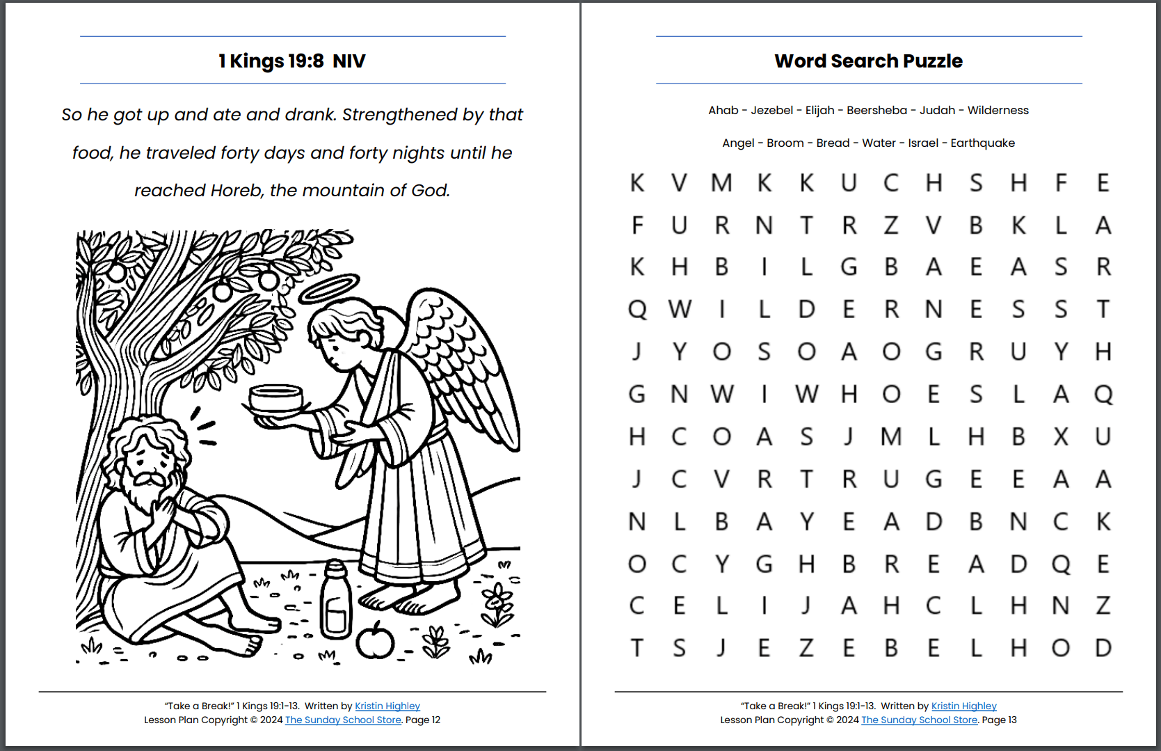 TakeaBreakElijah 1Kings191 13SundaySchoolLesson ActivitiesforKidsPDF 1 kjv sunday school lessons for kids | 30-minute king james version