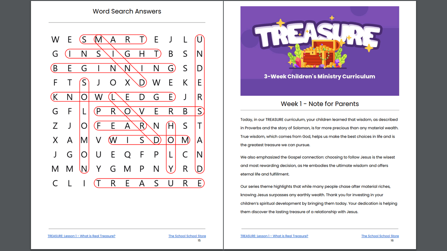 [2024 Update] Treasure: 3-Lesson Sunday School Curriculum for Children's Ministry