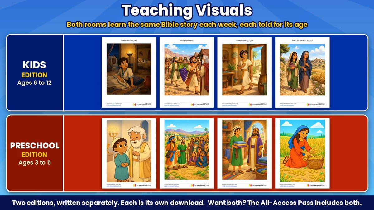 Teaching visuals from the sports-themed All Stars 4-week Sunday school curriculum, Kids edition (ages 6 to 12) and Preschool edition (ages 3 to 5), sold separately