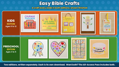 Finished Kids and Preschool Bible crafts from the Backpack Blessings 5-week back to school Sunday school curriculum