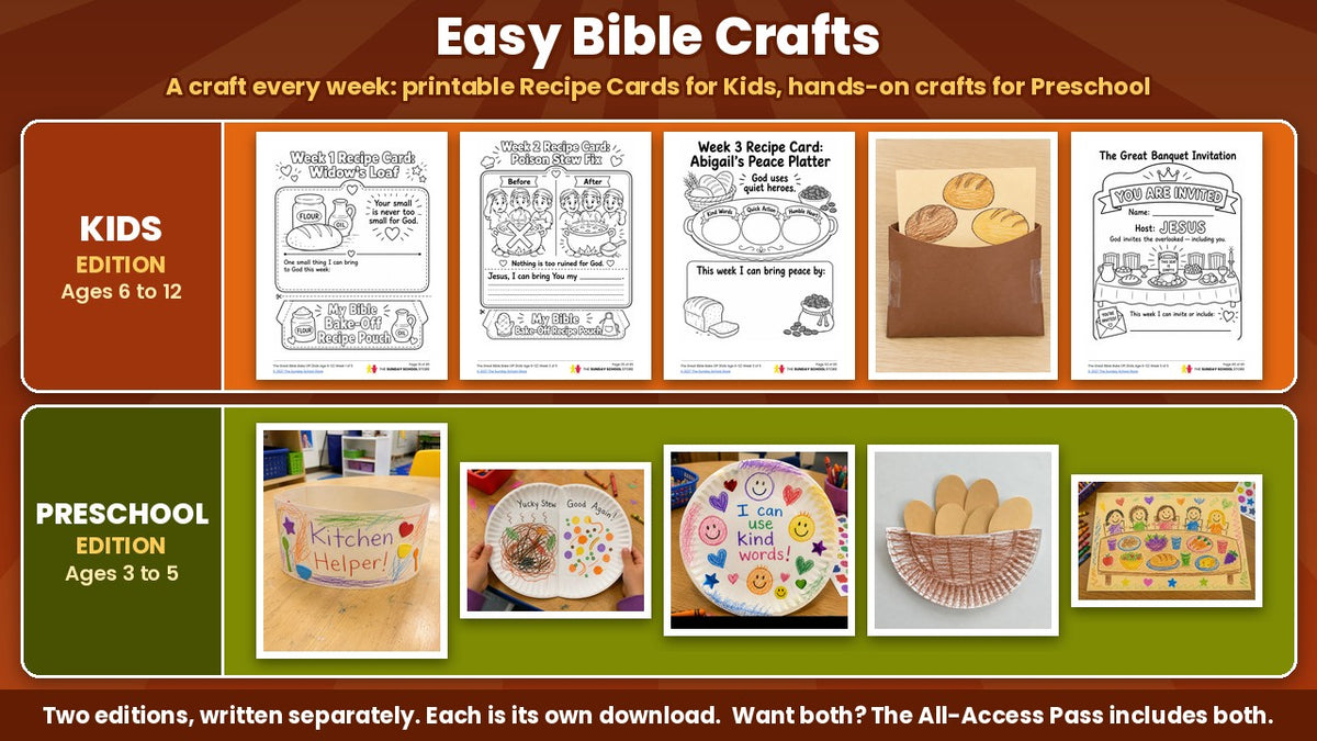Kids Recipe Card crafts and finished preschool Bible crafts from the Bible Bake Off 5-week Thanksgiving Sunday school curriculum