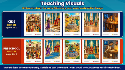 Teaching visuals from the Book Smart 5-week Sunday school curriculum on wisdom, Kids edition (ages 6 to 12) and Preschool edition (ages 3 to 5), sold separately