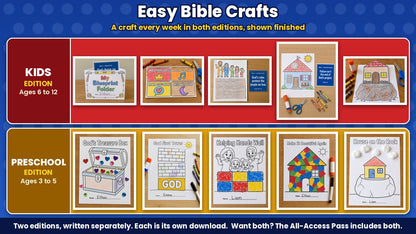 Built Different finished craft photos for all 5 weeks, Kids edition (ages 6 to 12) and Preschool edition (ages 3 to 5)