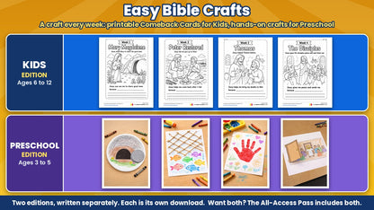Kids Comeback Card crafts and finished preschool Bible crafts from the Come Back King 4-week Easter Sunday school curriculum
