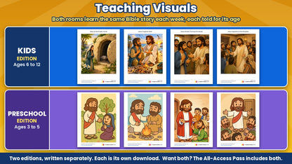Teaching visuals from the Come Back King 4-week Easter Sunday school curriculum, Kids edition (ages 6 to 12) and Preschool edition (ages 3 to 5), sold separately