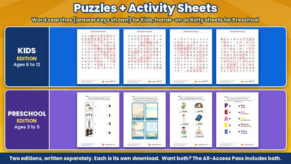 Kids word search answer keys and preschool activity sheets from the Come Back King 4-week Easter Sunday school curriculum
