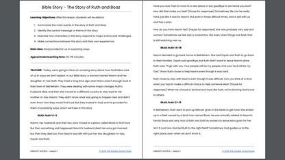 The Story of Ruth & Boaz: Free Sunday School Lesson for Kids on Gratitude