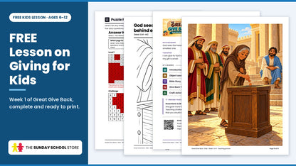 Free Sunday school lesson on giving for kids ages 6 to 12: Great Give Back Week 1, the widow's offering (Mark 12:41-44)