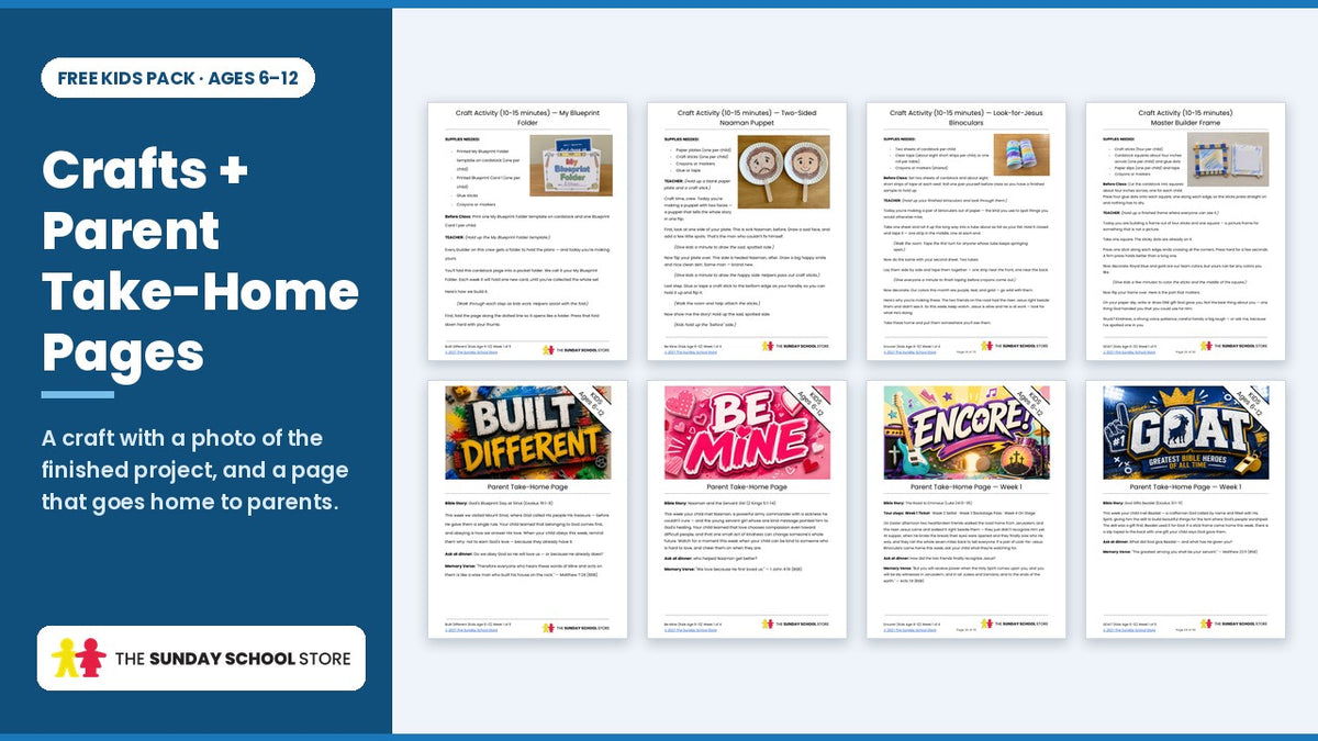 Craft pages and parent take-home pages from the free Kids Sunday school lessons
