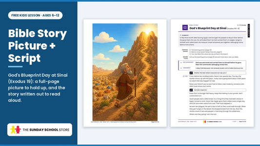 Bible story picture and script from the free Ten Commandments Sunday school lesson for kids ages 6 to 12