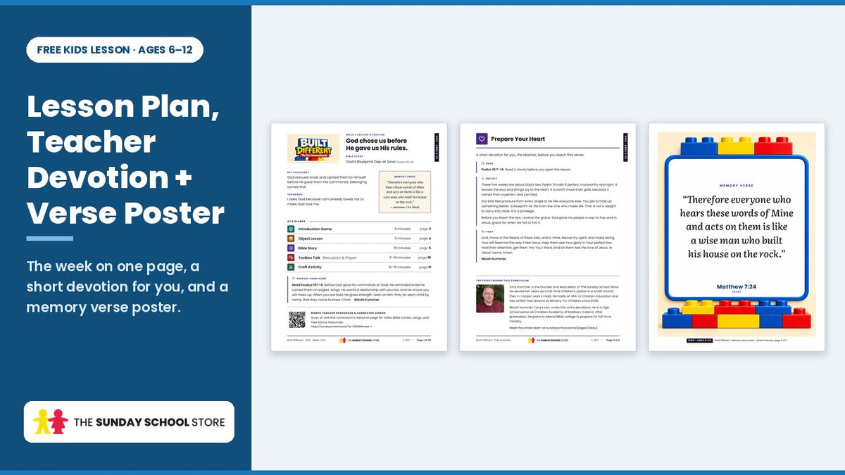 Lesson plan, teacher devotion and verse poster from the free Ten Commandments Sunday school lesson for kids ages 6 to 12