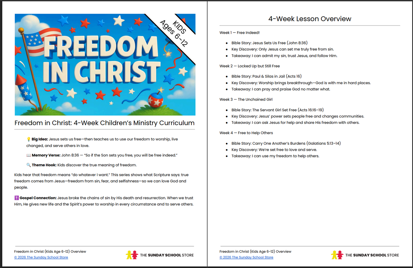 Free July 4th Sunday School Lesson (John 8:36) Jesus Sets Us Free!