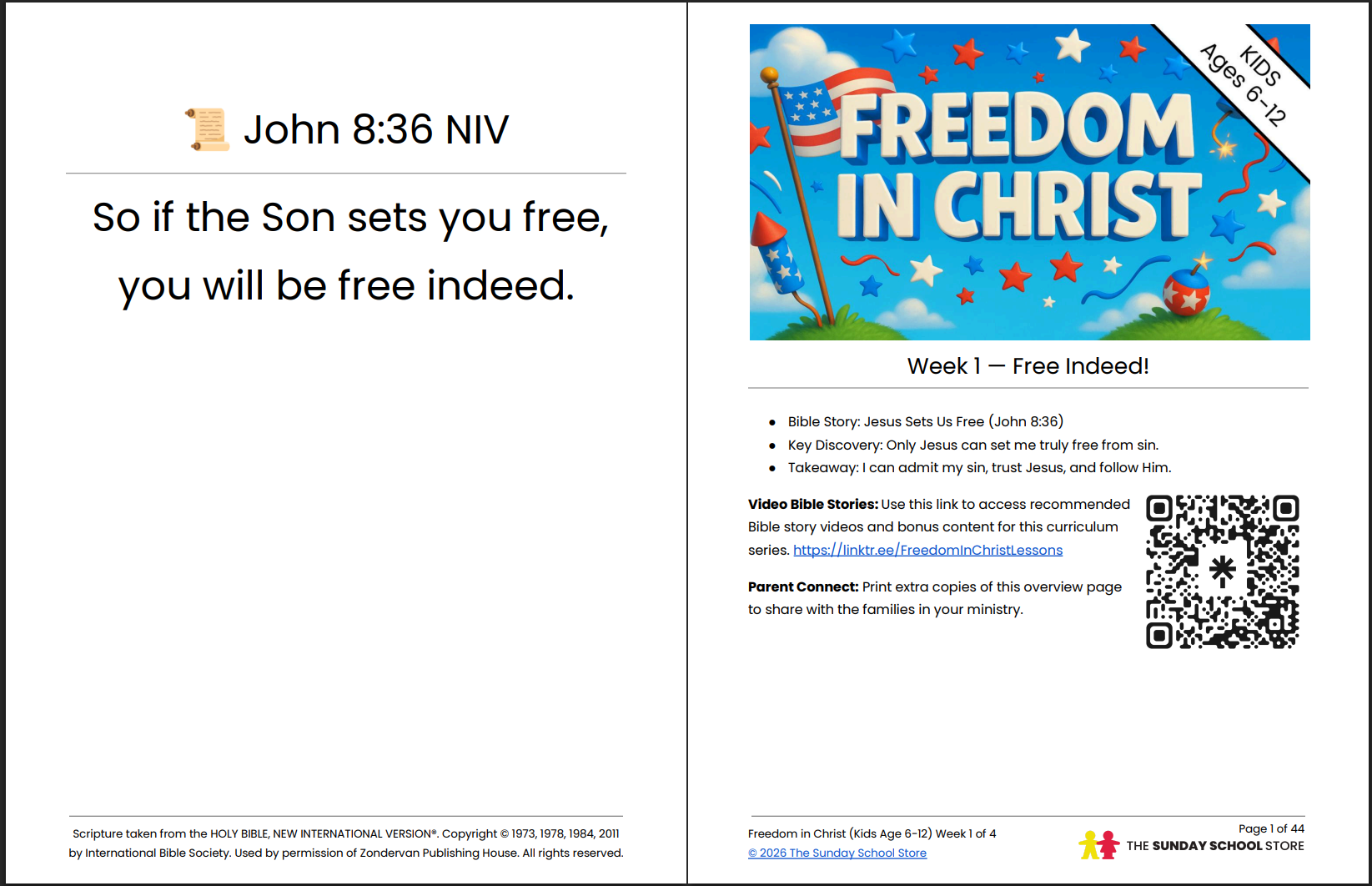 Free July 4th Sunday School Lesson (John 8:36) Jesus Sets Us Free ...