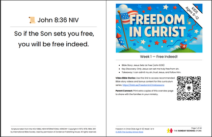 Free July 4th Sunday School Lesson (John 8:36) Jesus Sets Us Free!