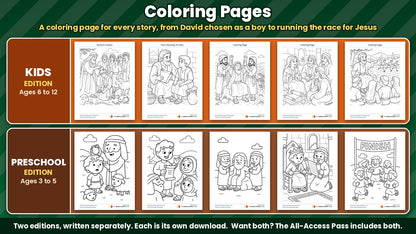 Game Plan Sunday School curriculum: a Bible coloring page for every week, Kids edition and Preschool edition