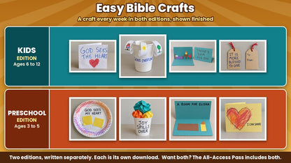 Great Give Back finished craft photos for all 4 weeks, Kids edition (ages 6 to 12) and Preschool edition (ages 3 to 5)