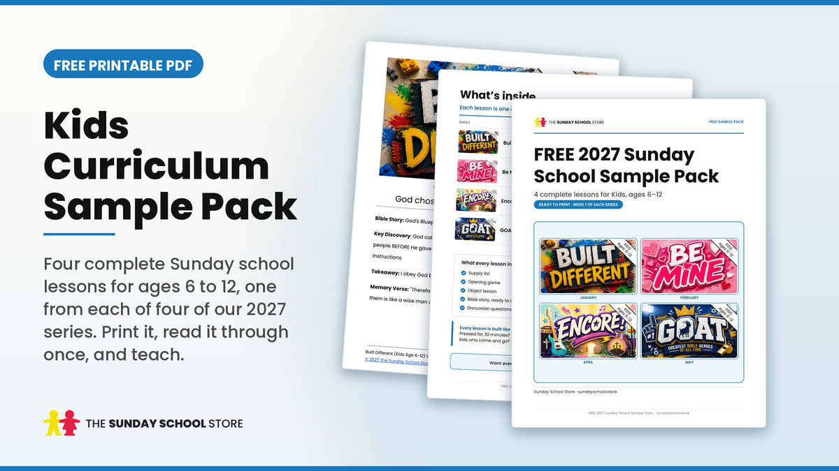 Free Kids Sunday school sample pack: Built Different, Be Mine, Encore! and GOAT, ages 6 to 12