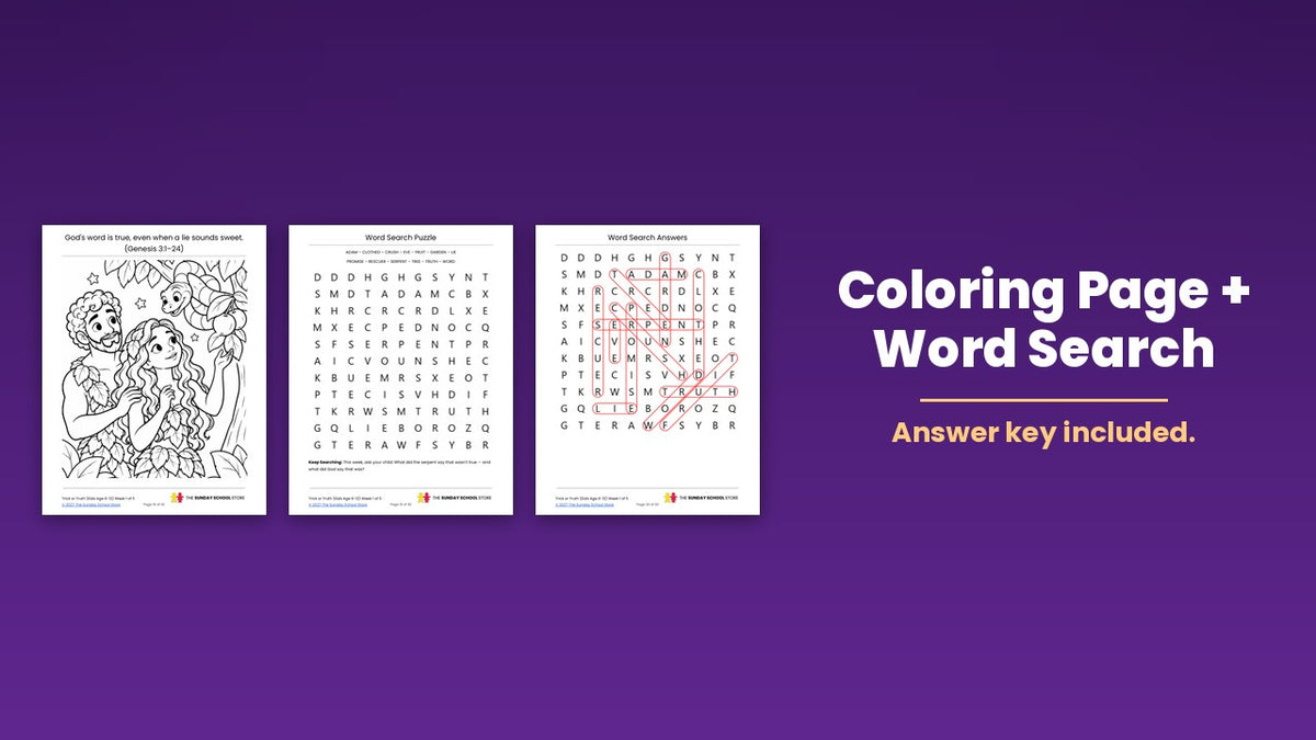 Coloring Page + Word Search from the free Halloween Sunday school lesson (Trick or Truth Week 1) for kids ages 6 to 12