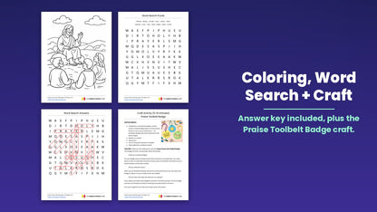 Coloring, Word Search + Craft from the free Lord's Prayer Sunday school lesson for kids ages 6 to 12
