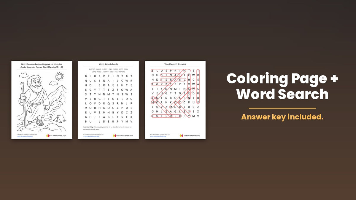 Coloring Page + Word Search from the free Ten Commandments Sunday school lesson for kids ages 6 to 12