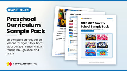 Free preschool Sunday school sample pack: six lessons from six 2027 series, ages 3 to 5