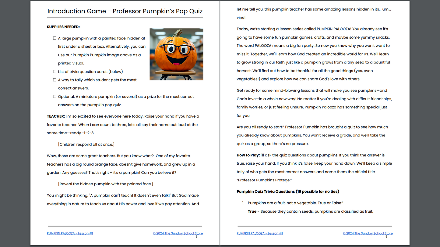 [NEW] PUMPKIN PALOOZA: 4-Lesson Fall Themed Children's Ministry Curriculum