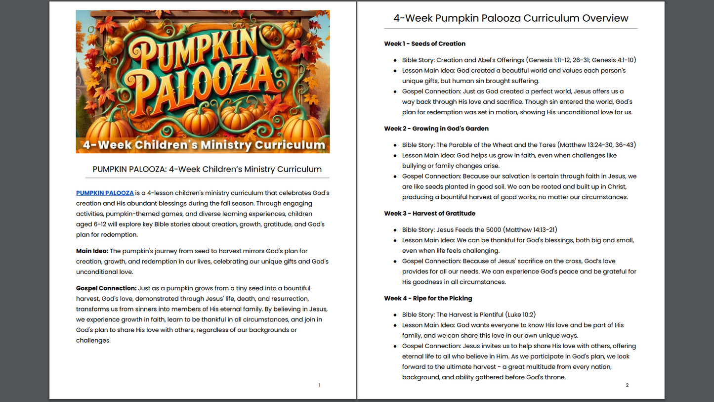 [NEW] PUMPKIN PALOOZA: 4-Lesson Fall Themed Children's Ministry Curriculum