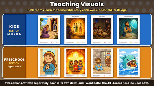 Under Pressure Sunday school curriculum: Bible story teaching visuals from the Kids edition (ages 6 to 12) and the Preschool edition (ages 3 to 5)