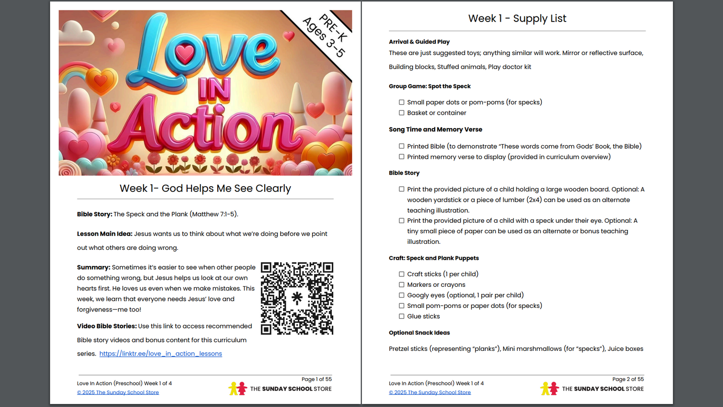 Love In Action Pre-K: 4-Lesson Curriculum for Valentine's Day (ages 3-5)