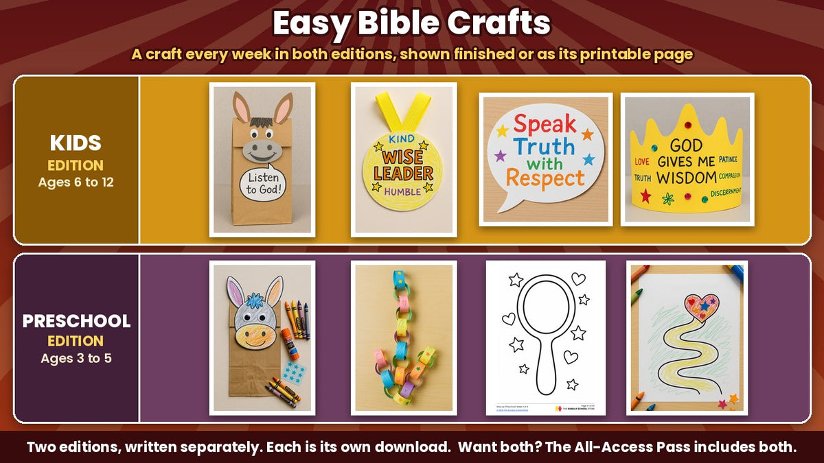 Wise Up Sunday School curriculum: easy Bible crafts for every week, Kids edition and Preschool edition