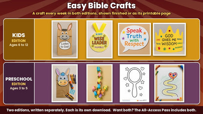 Wise Up Sunday School curriculum: easy Bible crafts for every week, Kids edition and Preschool edition