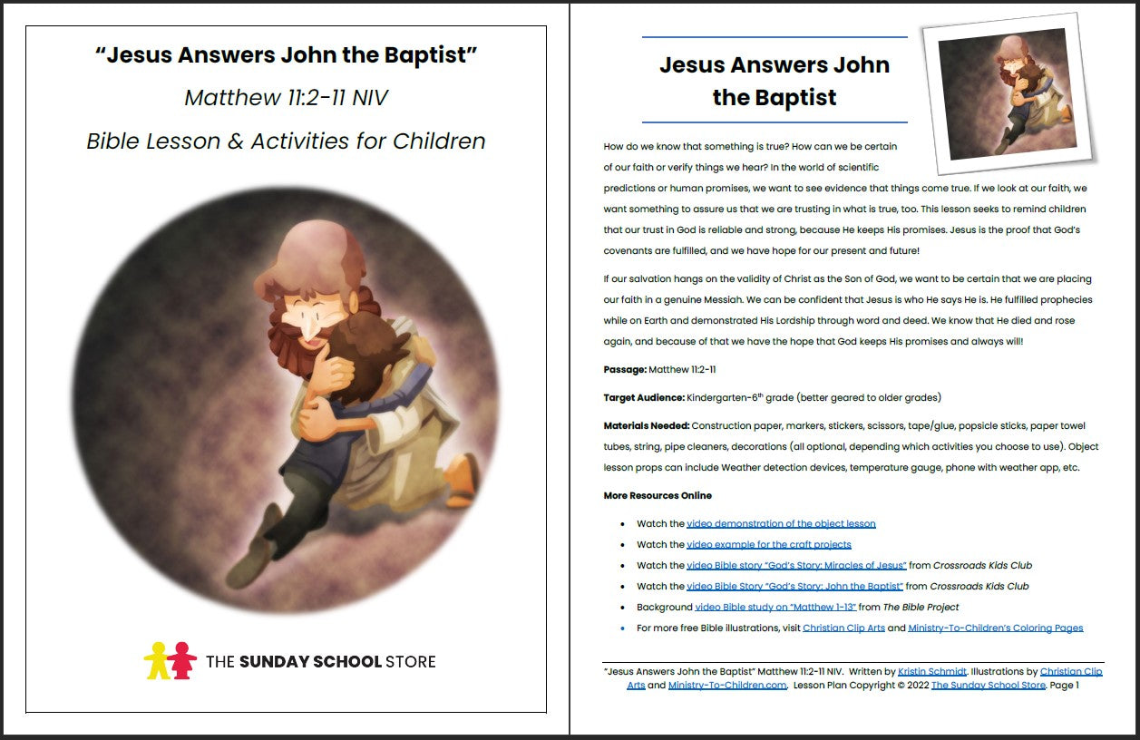 Jesus Answers John the Baptist (Matthew 11:2-11) Printable Bible Lesson & Sunday School Activities
