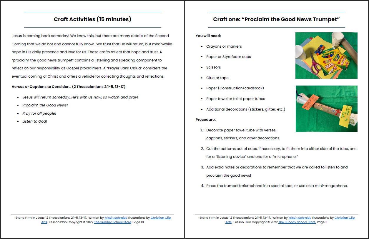 Stand Firm in Jesus (2 Thessalonians 2) Printable Bible Lesson & Sunday School Activities - Sunday School Store 
