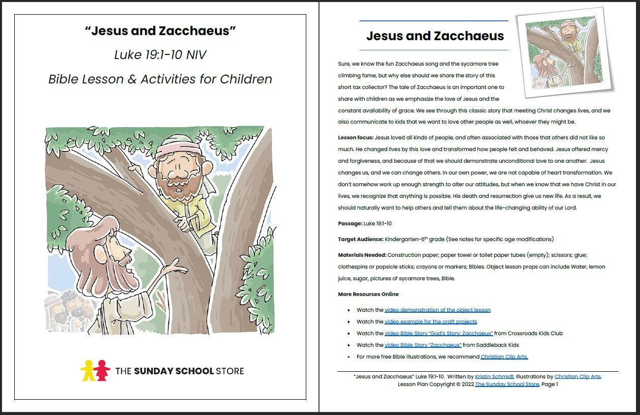 Jesus and Zacchaeus (Luke 19:1-10) Printable Bible Lesson & Sunday School Activities - Sunday School Store 